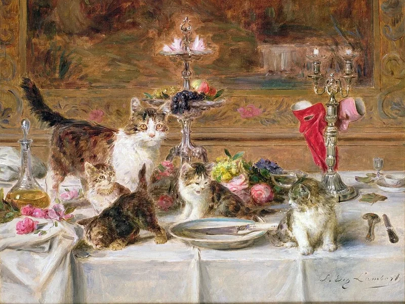 1825-Eugène Lambert - Gattini a un banchetto